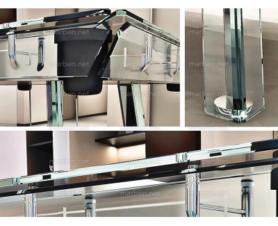 MESA DE BILLAR LUXURY GLASS1,  DE CRISTAL TEMPLADO ESTRUCTURA DE ACERO INOXIDABLE, 7FT ó 8FT